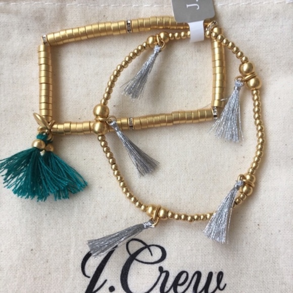 J. Crew Bead and Tassel Gold Dark Jade Bracelets - Picture 3 of 3
